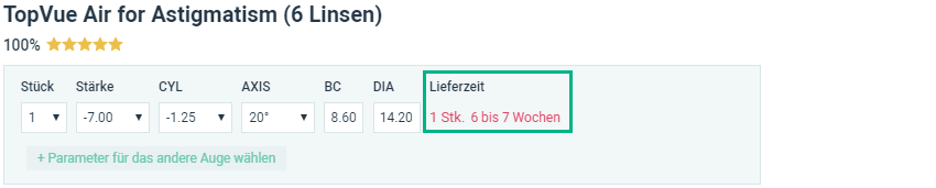 Alensa non-stock products delivery times